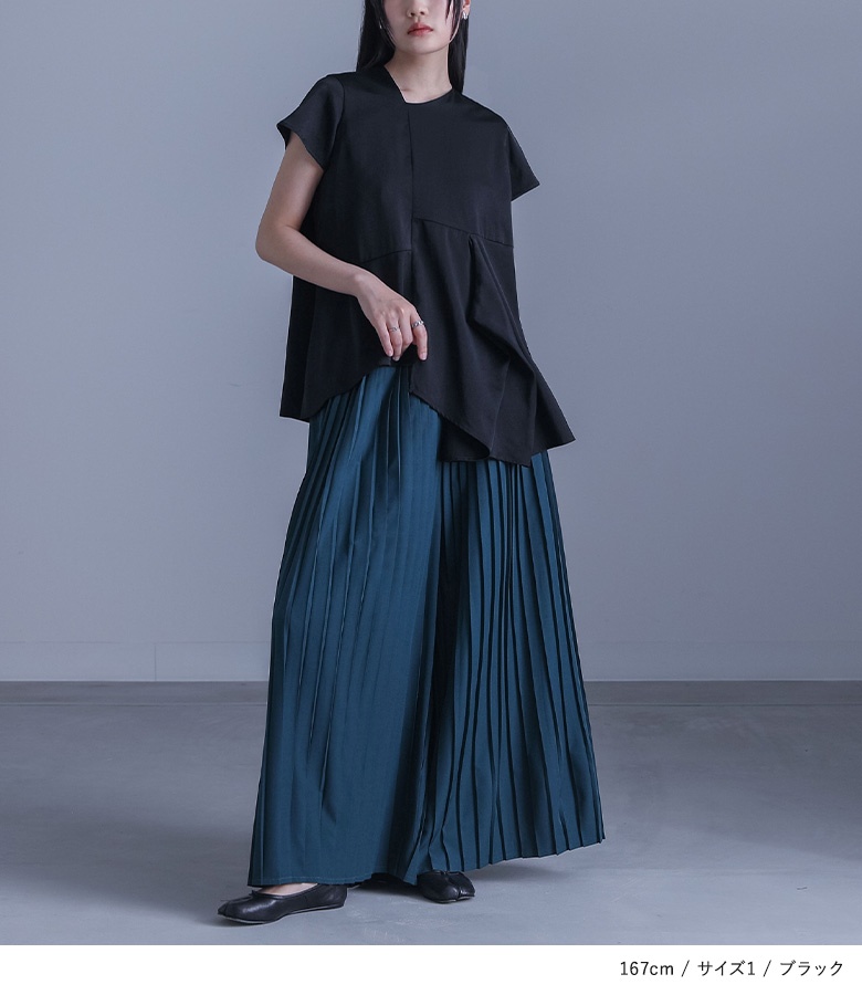 ブラウス レディース トップス 半袖 プルオーバー アシンメトリーアシメ ドレープ フレア ファスナー Tシャツ 黒 春 夏「メール便可」「5」 osharewalker ブラウス レディース トップス 半袖 プルオーバー