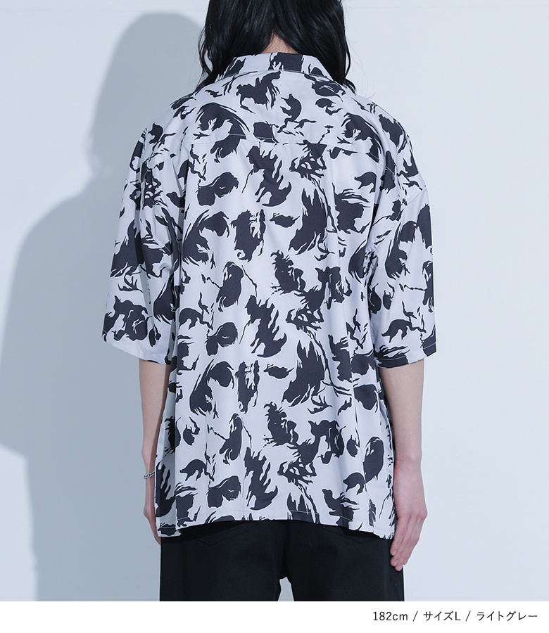シャツ メンズ トップス カラーシャツ 半袖 柄シャツ プリント 前開き オープンカラー 羽織 ラフ ボタン 涼し気 薄手 夏 返品交換不可 「メール便可」「5」 | osharewalker | 18
