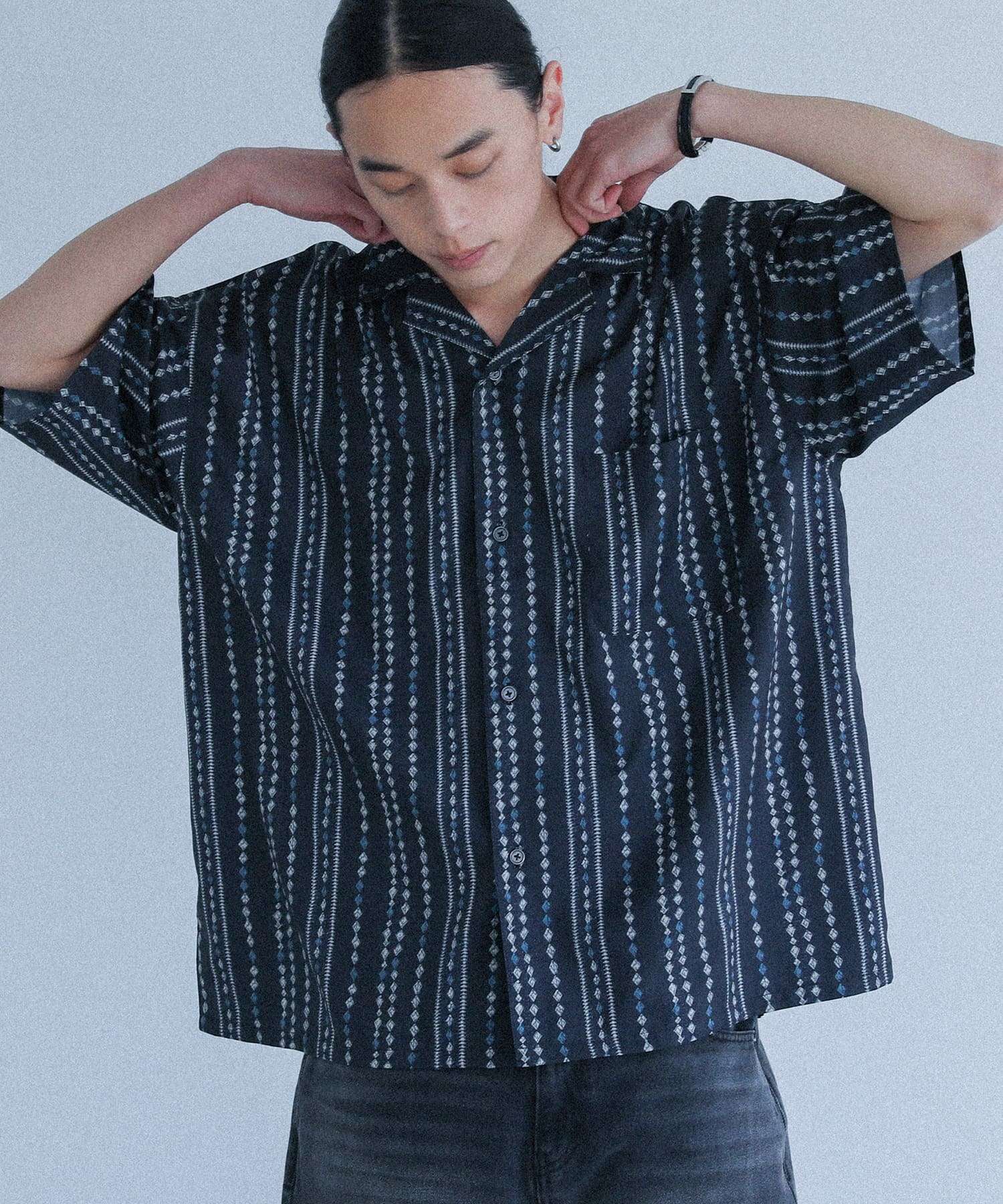 シャツ メンズ トップス カラーシャツ 半袖 柄シャツ プリント 前開き オープンカラー 羽織 ラフ ボタン 涼し気 薄手 夏 返品交換不可 「メール便可」「5」 | osharewalker | 03