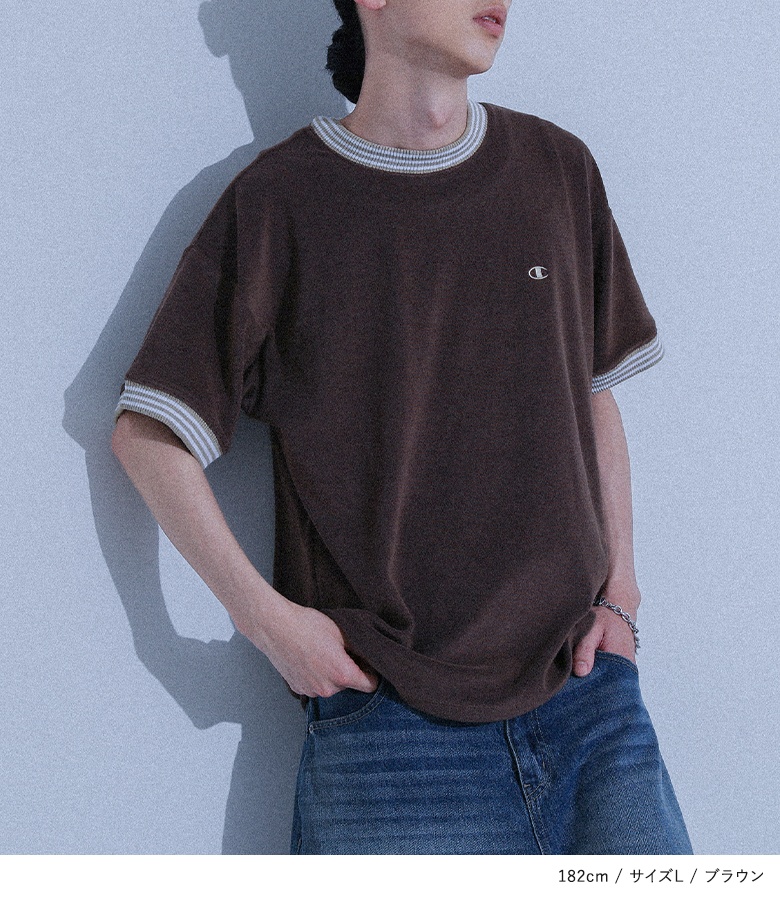 Tシャツ メンズ トップス 半袖 五分袖 パイル生地 コットン混 セットアップ対応 配色リブ カジュアル シンプル ストリート 春 夏「メール便不可」「30」 | osharewalker | 09