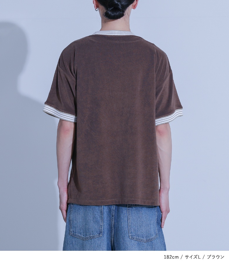 Tシャツ メンズ トップス 半袖 五分袖 パイル生地 コットン混 セットアップ対応 配色リブ カジュアル シンプル ストリート 春 夏「メール便不可」「30」 | osharewalker | 16