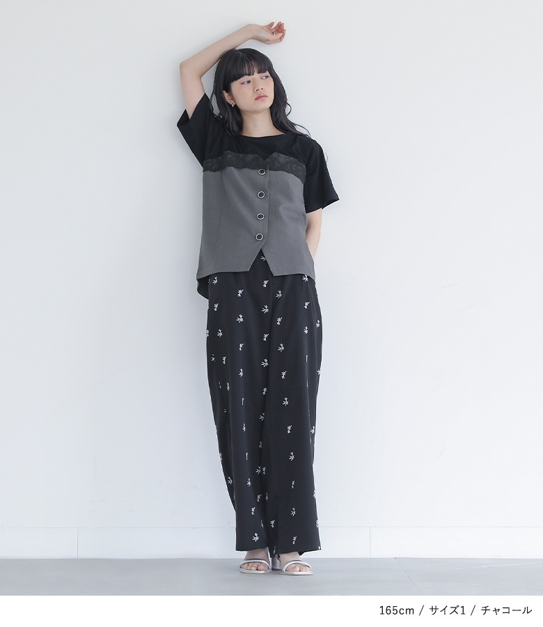カットソー トップス Tシャツ 半袖 レディース セットアップ レイヤード 重ね着 レース 大人かわいい 白 50代 春 夏 秋「メール便可」「10」 | osharewalker | 10