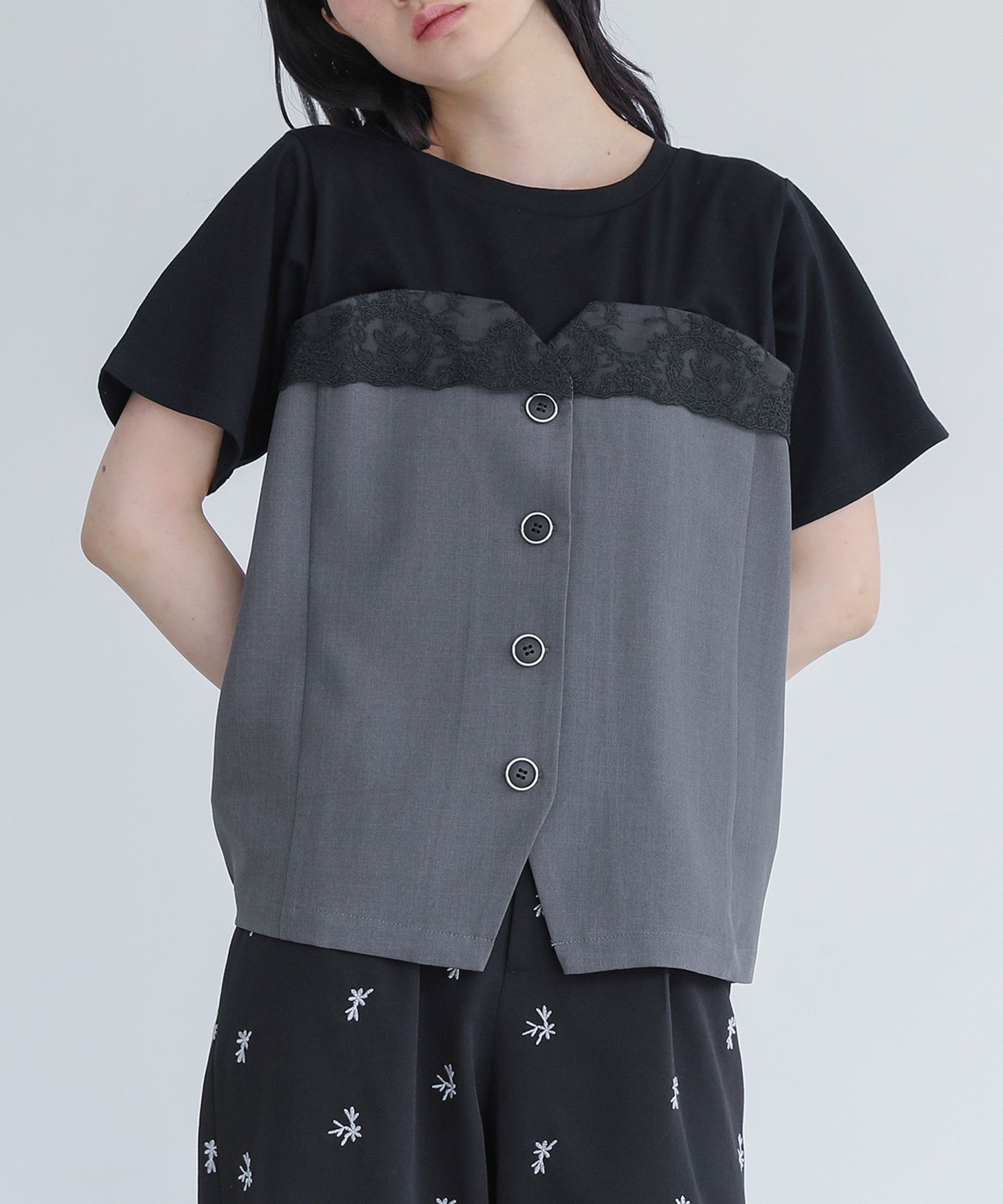 カットソー トップス Tシャツ 半袖 レディース セットアップ レイヤード 重ね着 レース 大人かわいい 白 50代 春 夏 秋「メール便可」「10」 | osharewalker | 02