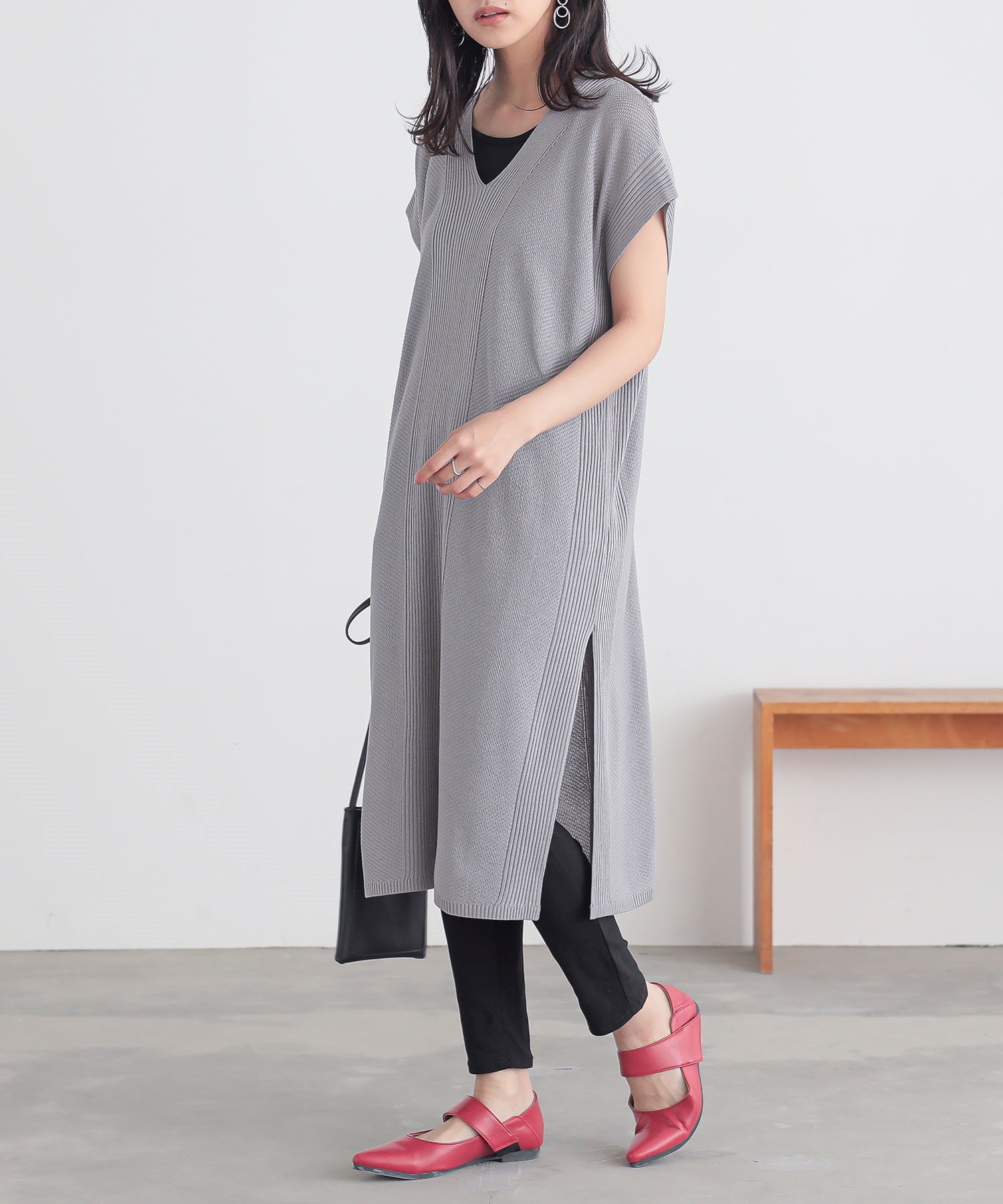 osharewalker（オシャレウォーカー） ニット チュニック丈 半袖