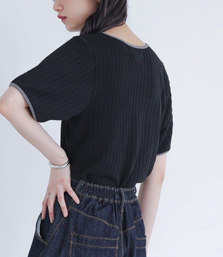 カットソー レディース トップス Tシャツ 半袖 パイピング リブ Uネック メロー 春 夏 「メール便可」「10」 | osharewalker | 13