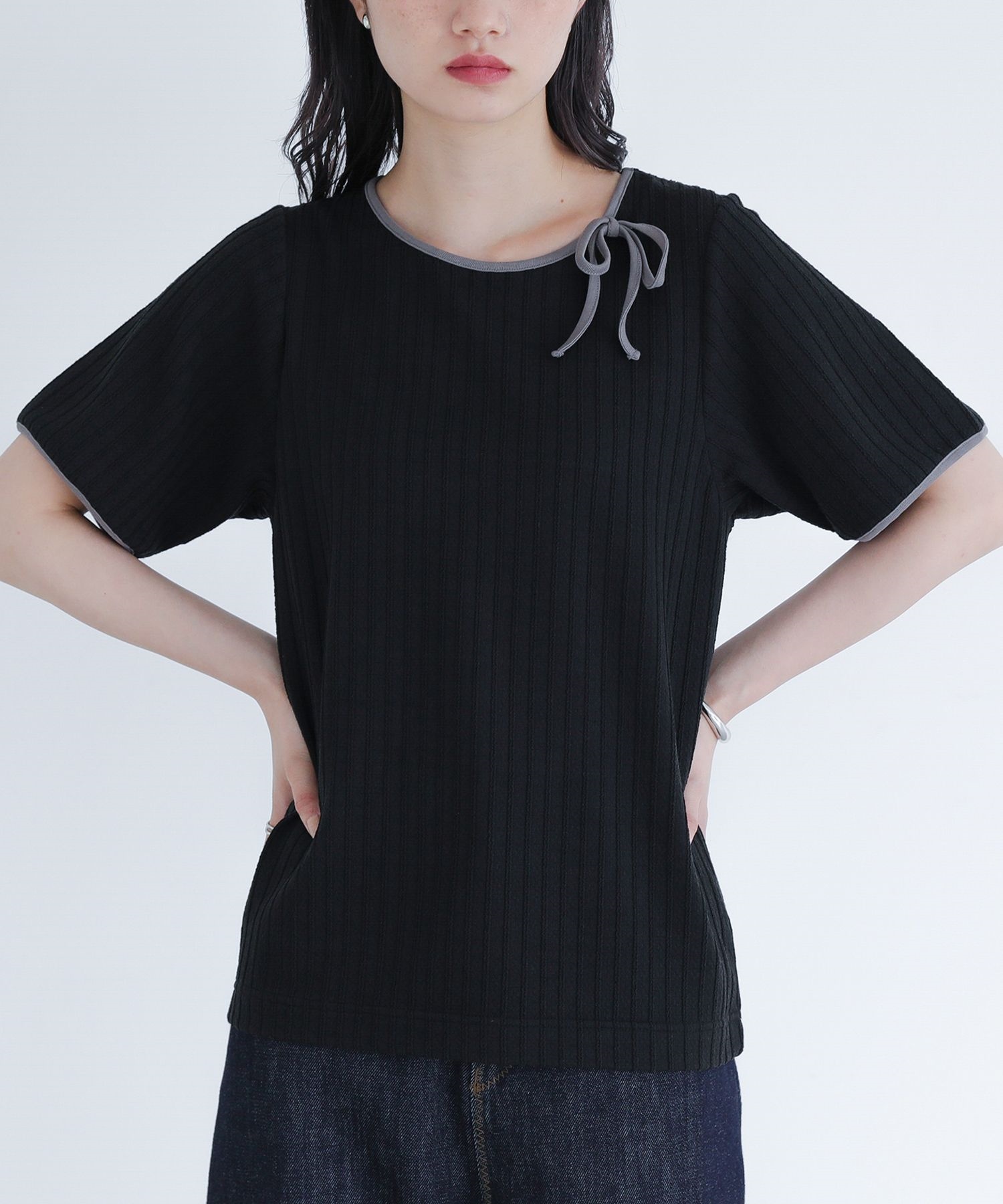 カットソー レディース トップス Tシャツ 半袖 パイピング リブ Uネック メロー 春 夏 「メール便可」「10」 | osharewalker | 02
