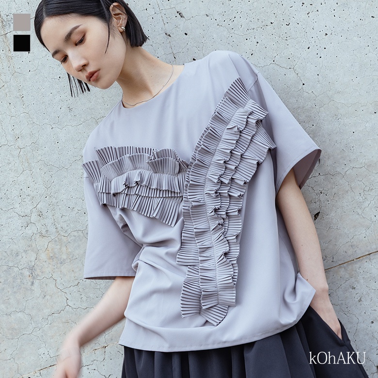 ブラウス レディース トップス シャツ 半袖 プリーツ加工 プルオーバー Tシャツ 上品 きれいめ 春 夏「メール便可」「10」