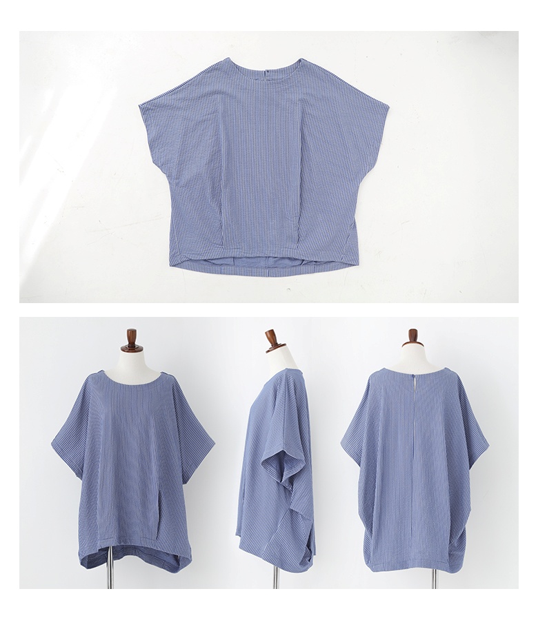 カットソー 半袖 レディース 夏 春 トップス Tシャツ ストライプ柄 ドルマン ブラウス プルオーバー ニットサッカー生地 ゆったり「メール便可」「10」 | osharewalker | 19