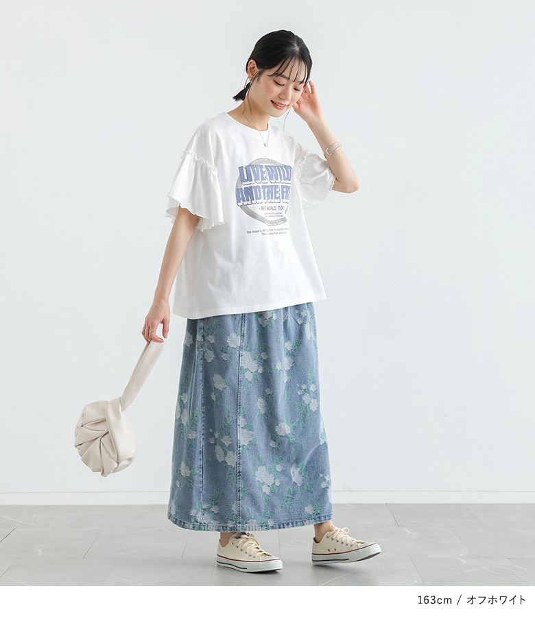 Tシャツ 半袖 レディース 春 夏 40代 50代 60代 白 フリル袖 ロゴT 体型カバー 大きいサイズ ゆったり オシャレウォーカー「メール便可」「10」 | osharewalker | 08