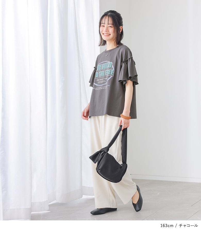 Tシャツ 半袖 レディース 春 夏 40代 50代 60代 白 フリル袖 ロゴT 体型カバー 大きいサイズ ゆったり オシャレウォーカー「メール便可」「10」 | osharewalker | 13