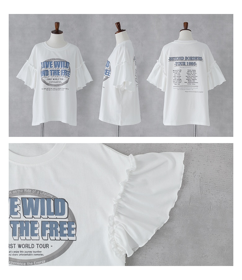 Tシャツ 半袖 レディース 春 夏 40代 50代 60代 白 フリル袖 ロゴT 体型カバー 大きいサイズ ゆったり オシャレウォーカー「メール便可」「10」 | osharewalker | 17