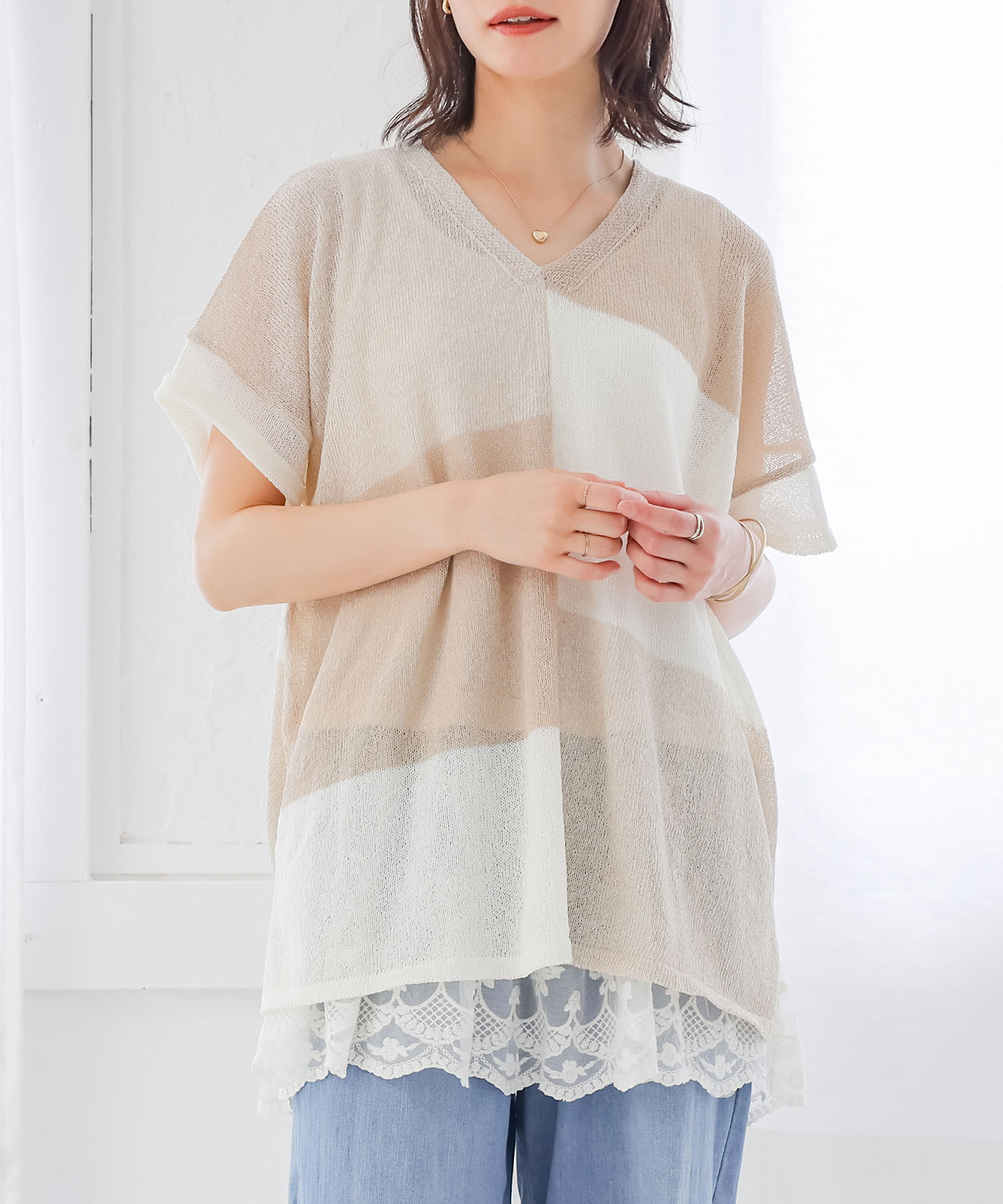 osharewalker（オシャレウォーカー） シアーニット 半袖 レディース 夏