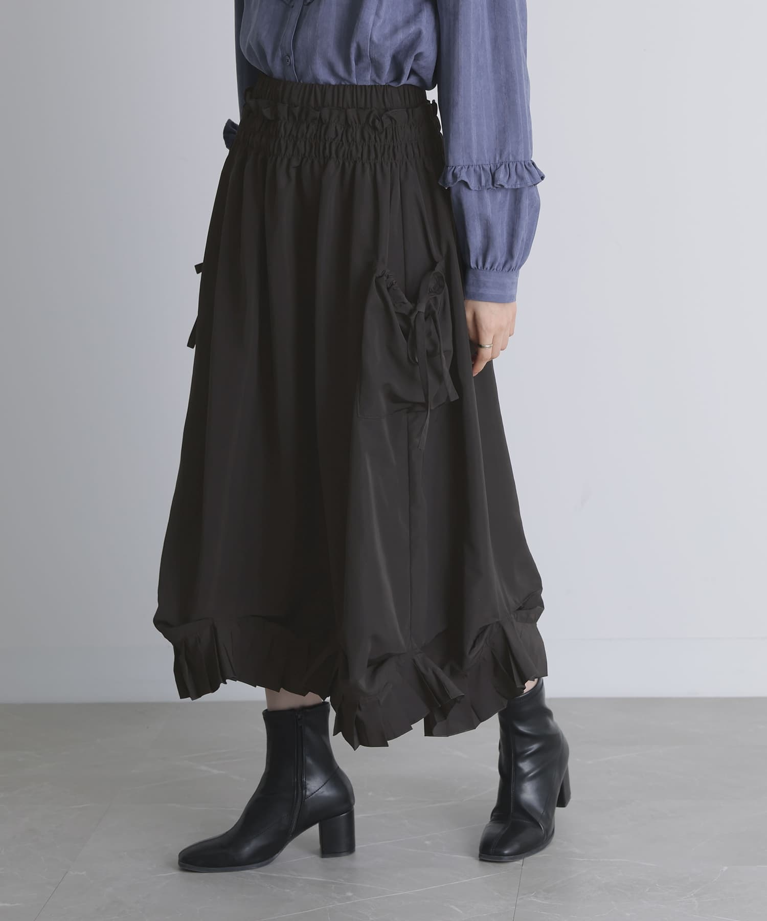 ANDERSSON BELL フェイクレザー シャーリングスカート ブラウン osharewalker スカート レディース ボトムス ロングスカート