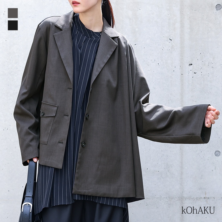 【送料無料】＜冬新作＞『アシンメトリータックジャケット』【メール便不可】【20】[テーラードジャケット 長袖 レディース アウター ライトアウター 羽織 セットアップ対応 アシンメトリー ドルマン タック 春 秋] osharewalker（オシャレウォーカー） 「送料無料」テーラード