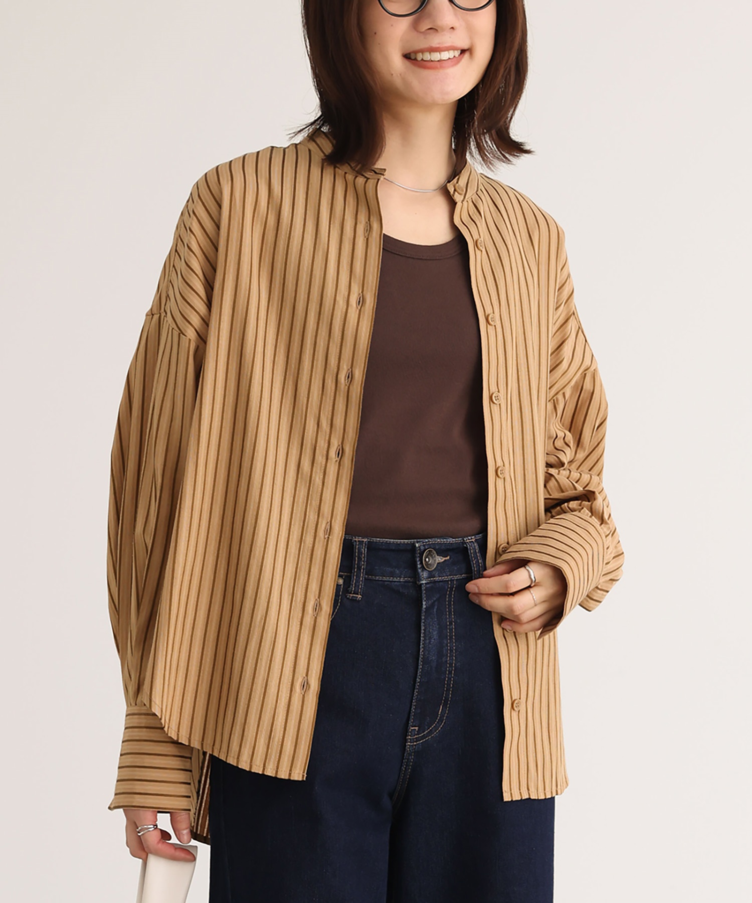 ebure ストライプ シルクコットン Wポケット 長袖シャツ ebure ストライプ シルクコットン Wポケット 長袖シャツ