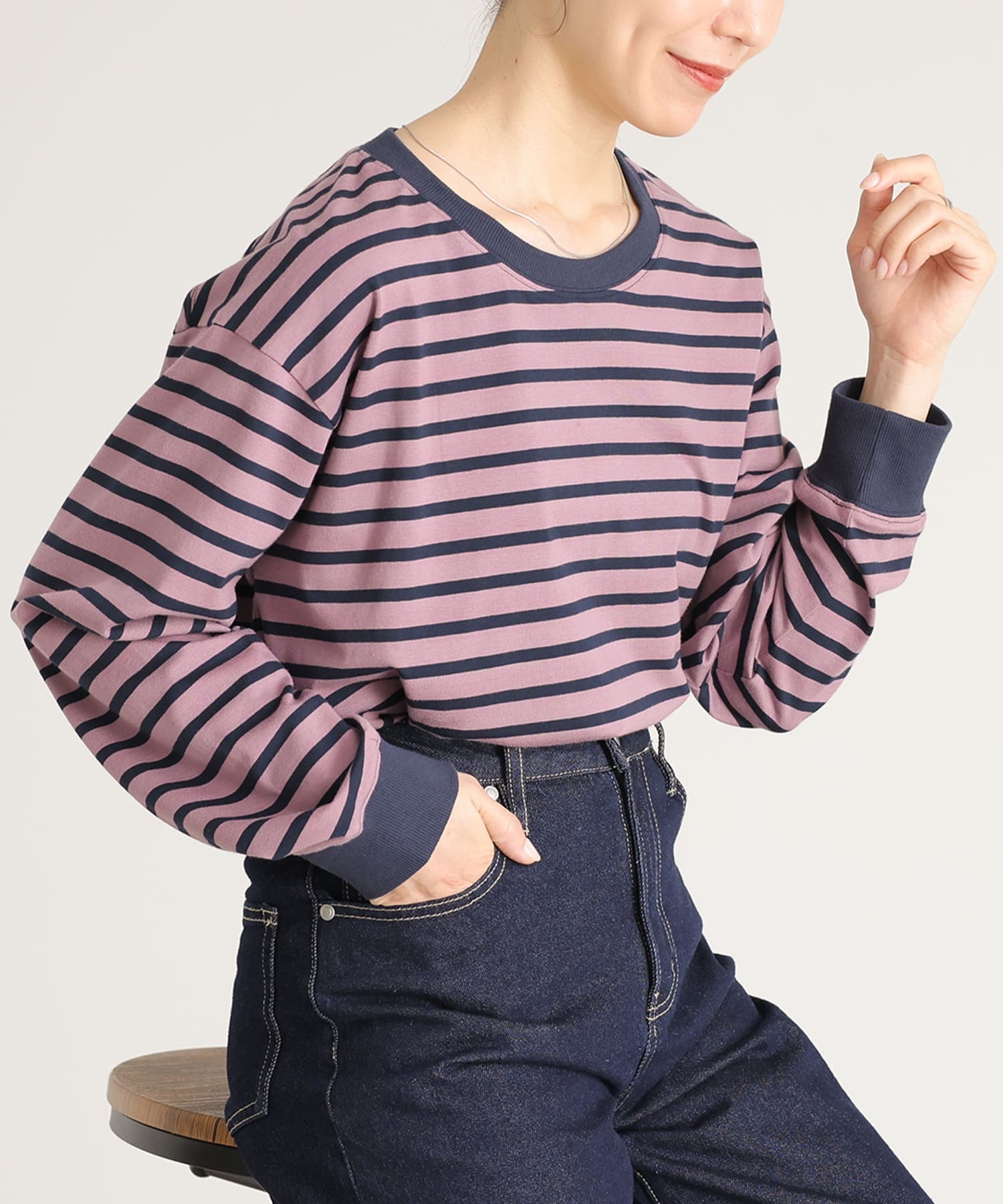 ご購入者様決定[EXOCET]ボーダーラメロングTシャツ黒紫 ロンＴ 長袖 カットソー 袖長め EXOCET]ボーダーラメロングTシャツ黒紫 ロンT 長袖 カットソー 袖長め