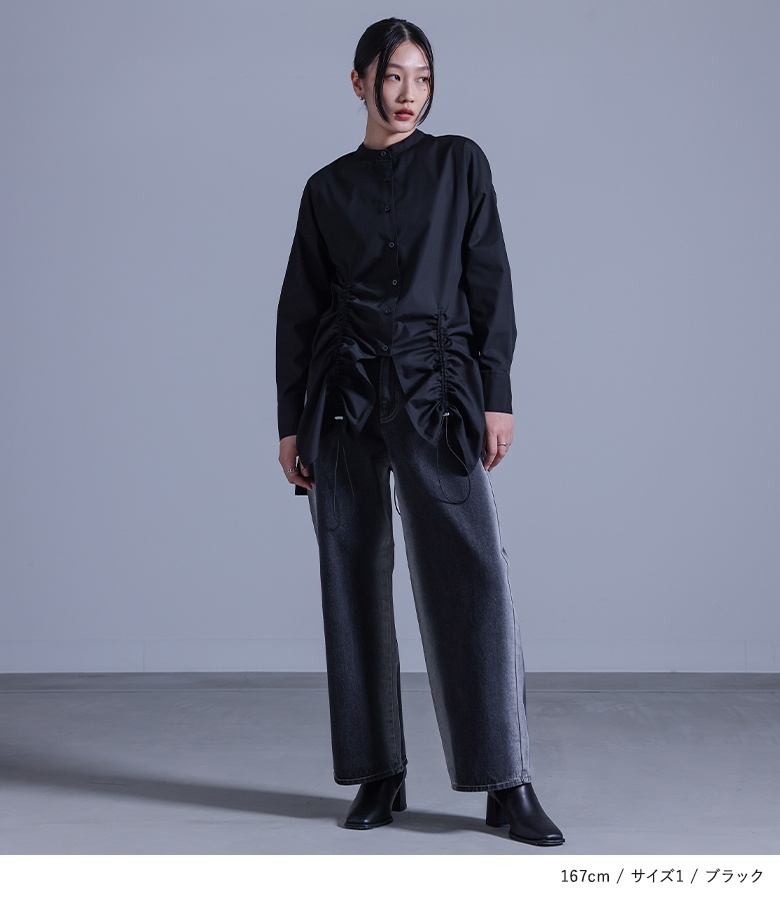 HACHYARDS ブラック長袖シャツ osharewalker シャツ トップス レディース 七分袖 襟付き