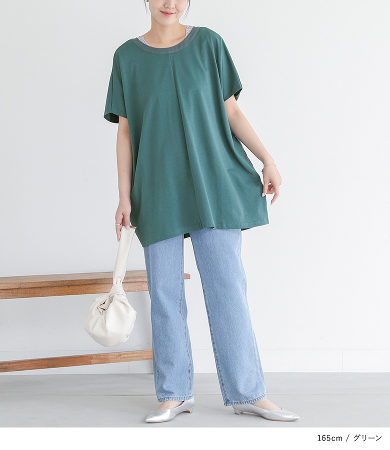Tシャツ レディース トップス カットソー 半袖 リボン クルーネック レイヤード 重ね着 綿100％ ゆったり 体型カバー お尻が隠れる 春 夏「メール便可」「10」 osharewalker Tシャツ レディース トップス カットソー 半袖
