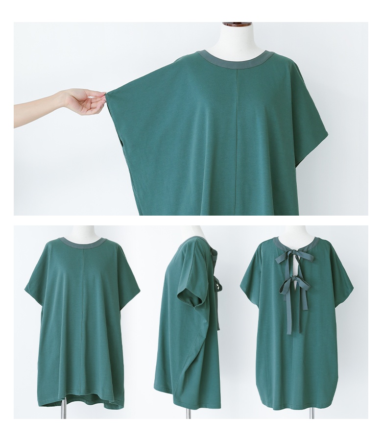 Tシャツ レディース トップス カットソー 半袖 リボン クルーネック レイヤード 重ね着 綿100％ ゆったり 体型カバー お尻が隠れる 春 夏「メール便可」「10」 osharewalker Tシャツ レディース トップス カットソー 半袖