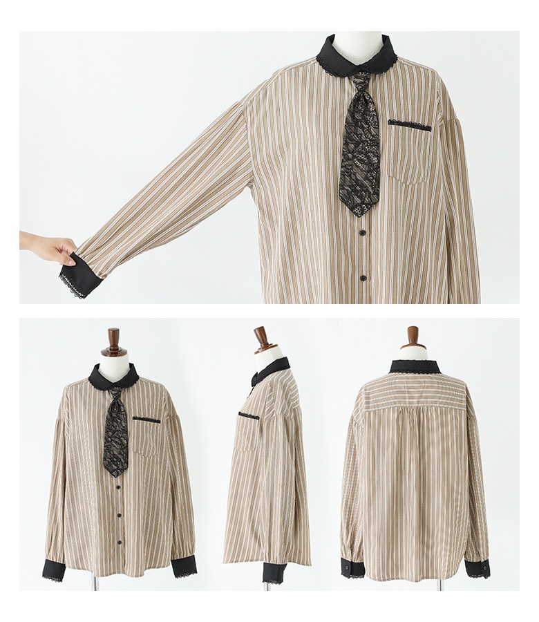 VILAGALLOレースつき袖ストライプシャツ VILAGALLOレースつき袖ストライプシャツ