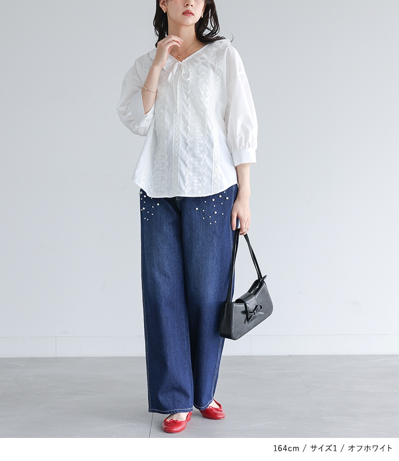 シャツ+ブラウス(長袖+七分) me WATER FLOWER TULLE INNER WHITE osharewalker（オシャレウォーカー） ブラウス シャツ レディース