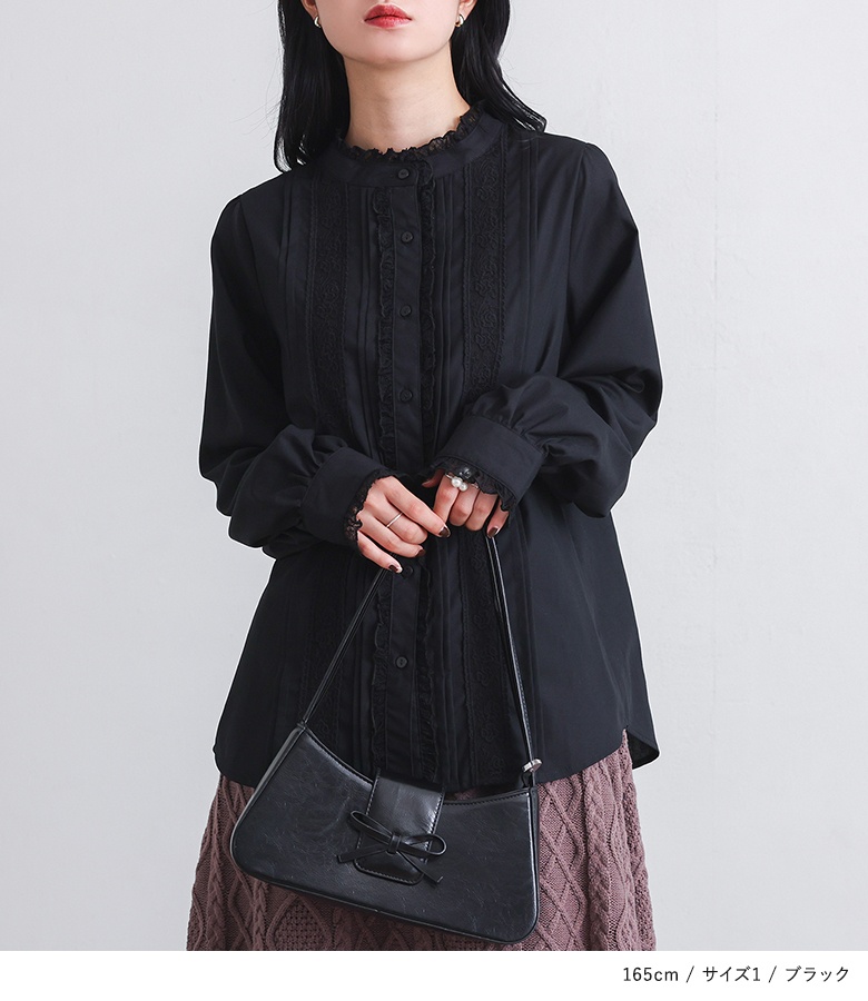 ブラウス 長袖 レディース トップス フリルネ...の詳細画像1