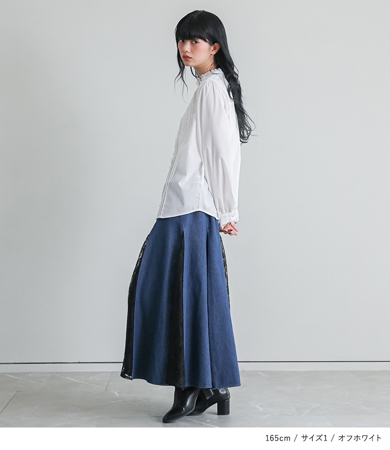 ブラウス 長袖 レディース トップス フリルネ...の詳細画像2