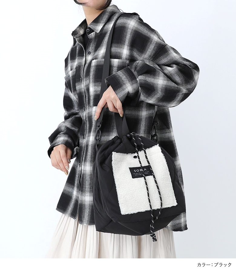 ショルダーバッグ レディース ファッション雑貨 鞄 かばん 巾着バッグ ハンドバッグ 2way ポケット ボア キルティング ドロスト 秋 冬「メール便不可」「20」 | osharewalker | 06