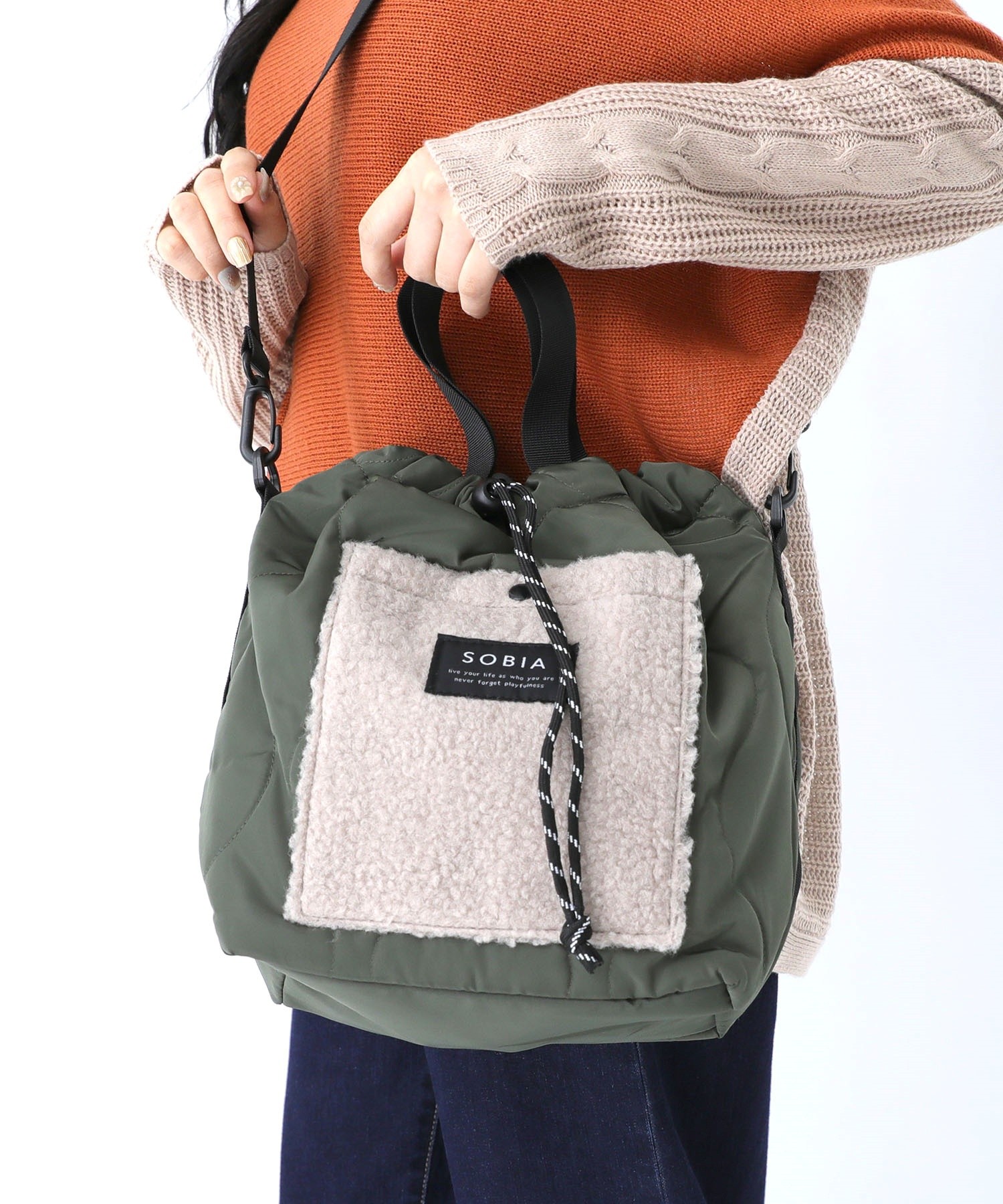 ショルダーバッグ レディース ファッション雑貨 鞄 かばん 巾着バッグ ハンドバッグ 2way ポケット ボア キルティング ドロスト 秋 冬「メール便不可」「20」 | osharewalker | 01