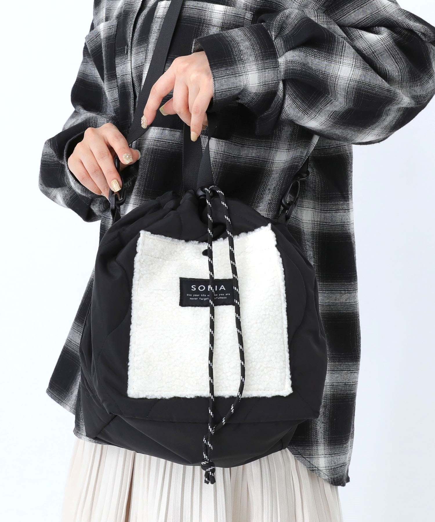 ショルダーバッグ レディース ファッション雑貨 鞄 かばん 巾着バッグ ハンドバッグ 2way ポケット ボア キルティング ドロスト 秋 冬「メール便不可」「20」 | osharewalker | 03
