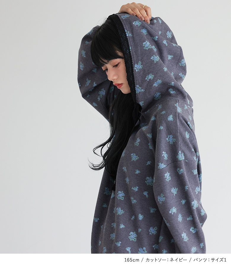 2点コーデセット 2026 レディース カットソー 長袖 トップス フード付き 花柄　デニム ボトムス ワイドパンツ ジーパン 「送料無料」「メール便不可」「40」 | osharewalker | 03