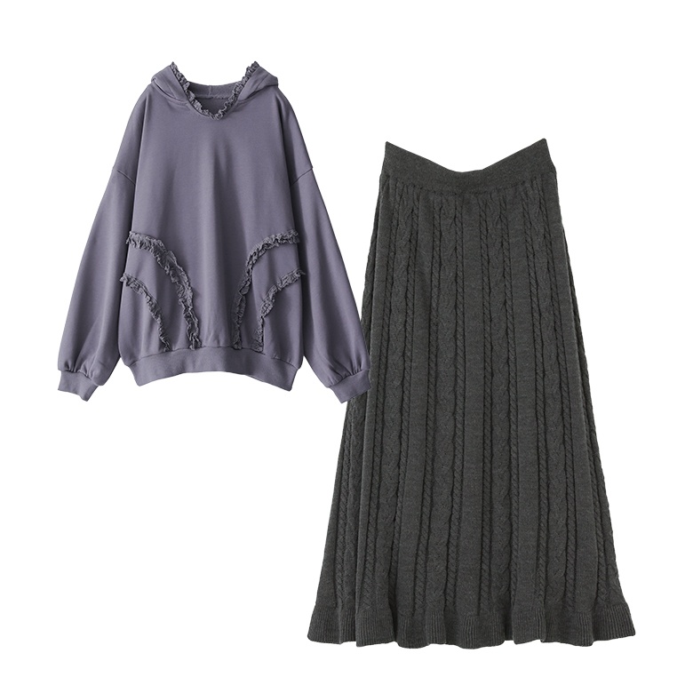 2点コーデセット 2026 レディース フレアスカート ニット ロング ボトムス パーカー 長袖 トップス スウェット フード付き 「送料無料」「メール便不可」「50」 | osharewalker | 01