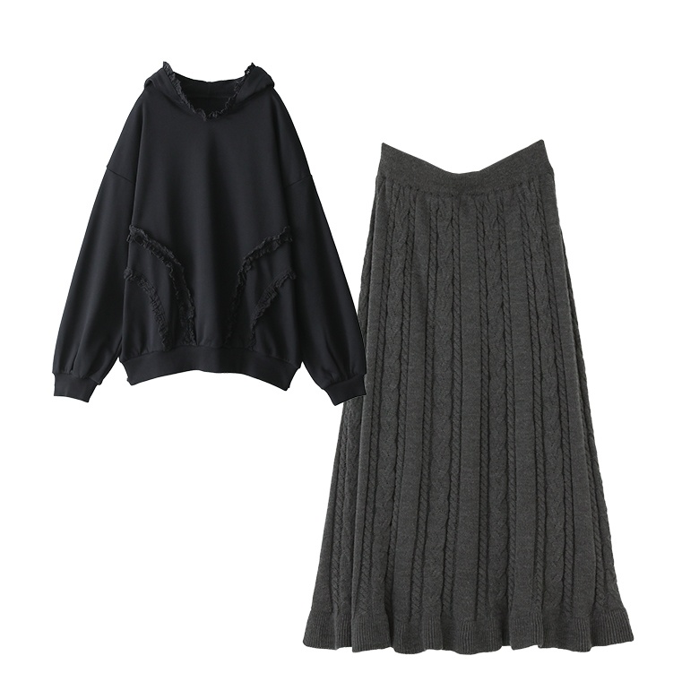 2点コーデセット 2026 レディース フレアスカート ニット ロング ボトムス パーカー 長袖 トップス スウェット フード付き 「送料無料」「メール便不可」「50」 | osharewalker | 02