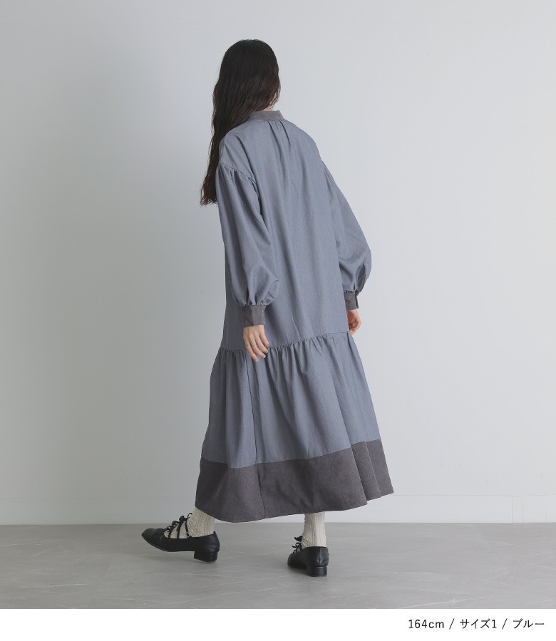 【送料無料】『配色ティアードワンピース』【メール便不可】【30】[ワンピース レディース ワンピ ロング丈 マキシ丈 ロングワンピース ティアード 長袖 切替 配色 オシャレウォーカー] osharewalker（オシャレウォーカー） ワンピース レディース ワンピ