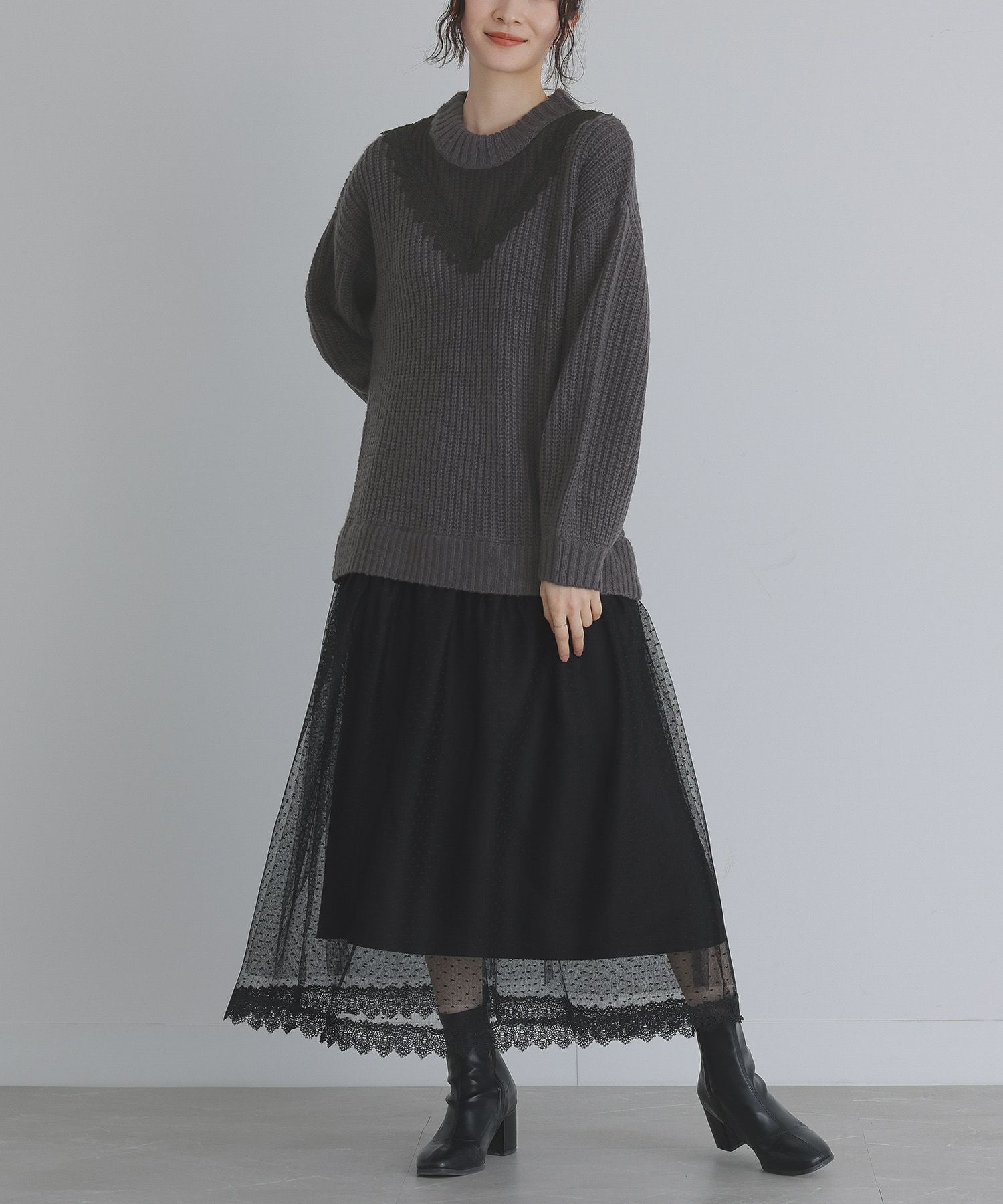 【CHANEL】ダークグレー長袖ニットワンピース osharewalker（オシャレウォーカー） ワンピース レディース 長袖