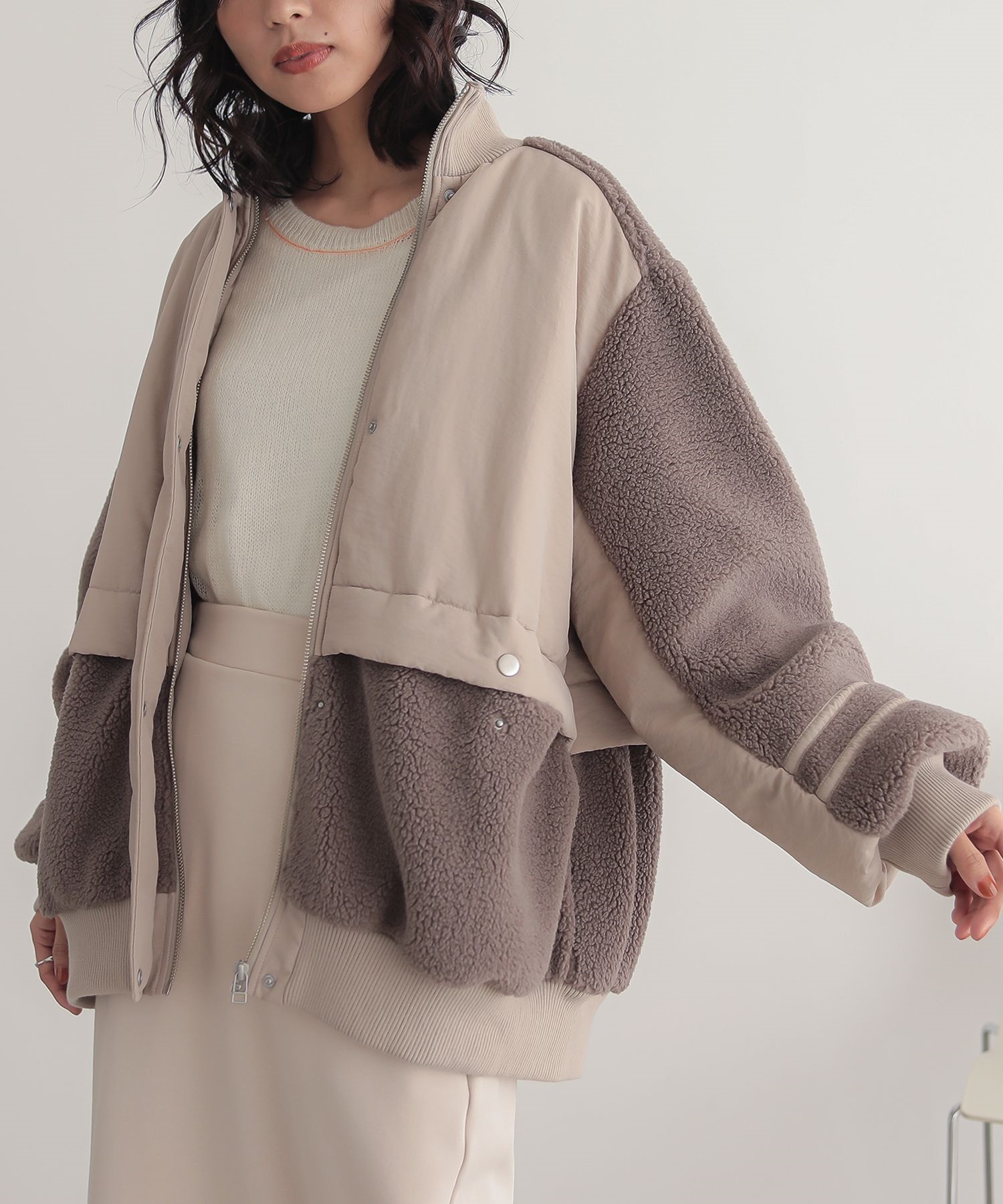 a1623＊ 新品 n'OrLABELコクーンショールカラー中綿ブルゾン 裏ボア n'OrLABELボア切り替え中綿ブルゾン』
