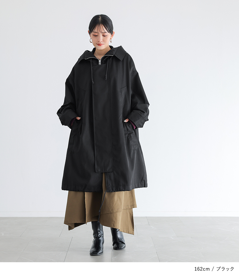 【オシャレウォーカー】フード付き ブラック ロングコート osharewalker（オシャレウォーカー） モッズコート レディース 秋 冬
