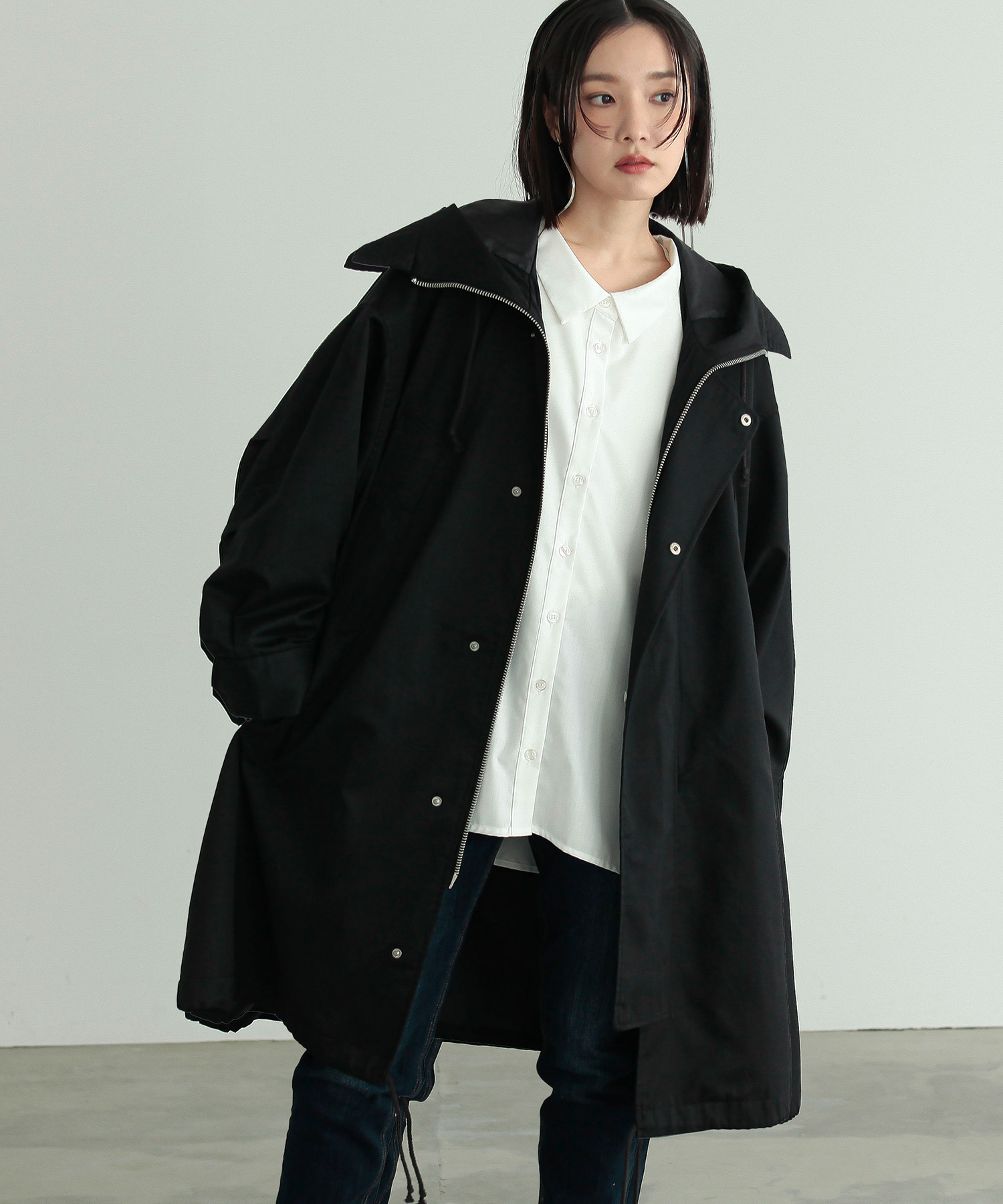 コート（黒） osharewalker（オシャレウォーカー） モッズコート レディース