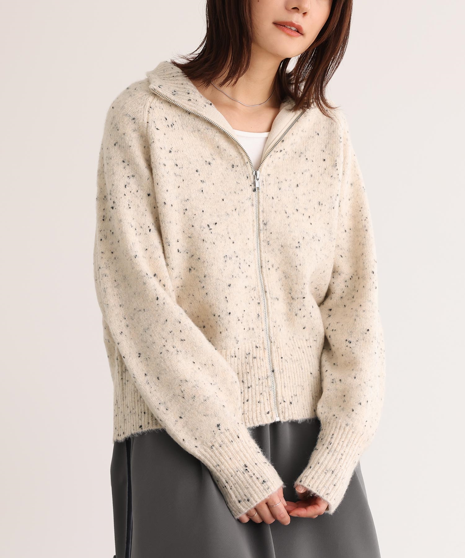 売れ筋商品|||カーディガン レディース ニット カーデ ブルゾン ネップ 上着 羽織 羽織り ショート丈 ジップ【メール便不可】【30】 osharewalker カーディガン レディース ニット カーデ ブルゾン