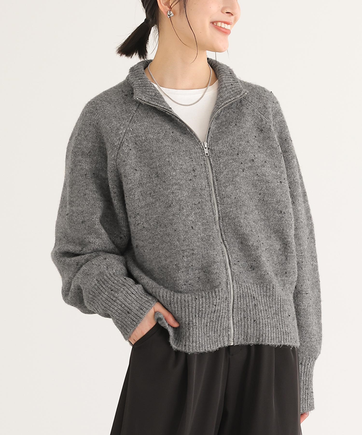売れ筋商品|||カーディガン レディース ニット カーデ ブルゾン ネップ 上着 羽織 羽織り ショート丈 ジップ【メール便不可】【30】 osharewalker カーディガン レディース ニット カーデ ブルゾン