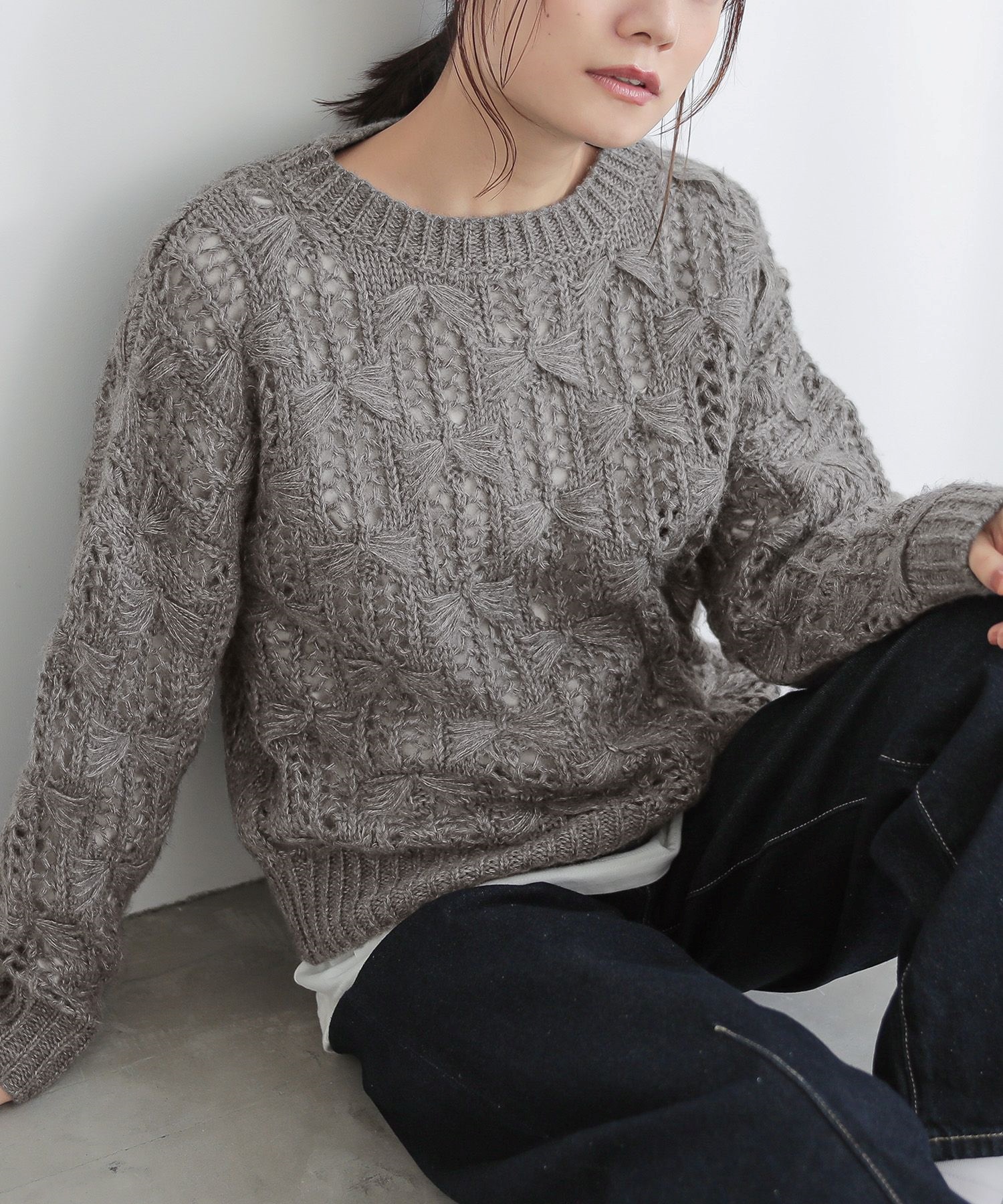 coco★デサント★長袖クルーネックセーター★ニット★白×グレー/ISHI柄★XO★大きい★中古※レターパックプラス発送可★86877 パケ柄クルーネックセーター（J1N05450＿＿） | Paul