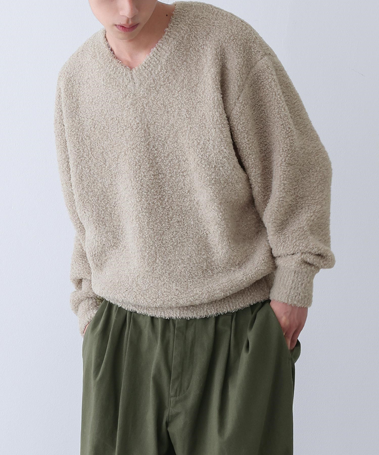 YGG★ブークレー オーバーサイズ ニット トップス ベージュ L osharewalker ニット メンズ トップス セーター プルオーバー