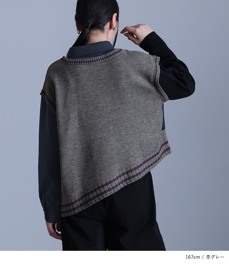 トップス レディース ニット ニットトップス レディースニット 長袖 モード ドッキング 配色 アシンメトリー シャツ オシャレウォーカー「メール便不可」「30」 osharewalker トップス レディース ニット ニットトップス