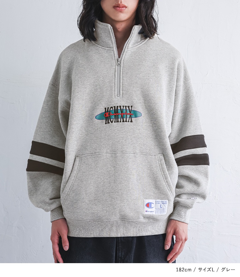 「送料無料」スウェット 裏起毛 メンズ トップス 長袖 トレーナー スエット ハーフジップ 刺繍 ロゴ 配色ライン あったか 秋 冬「メール便不可」「40」 | osharewalker | 13