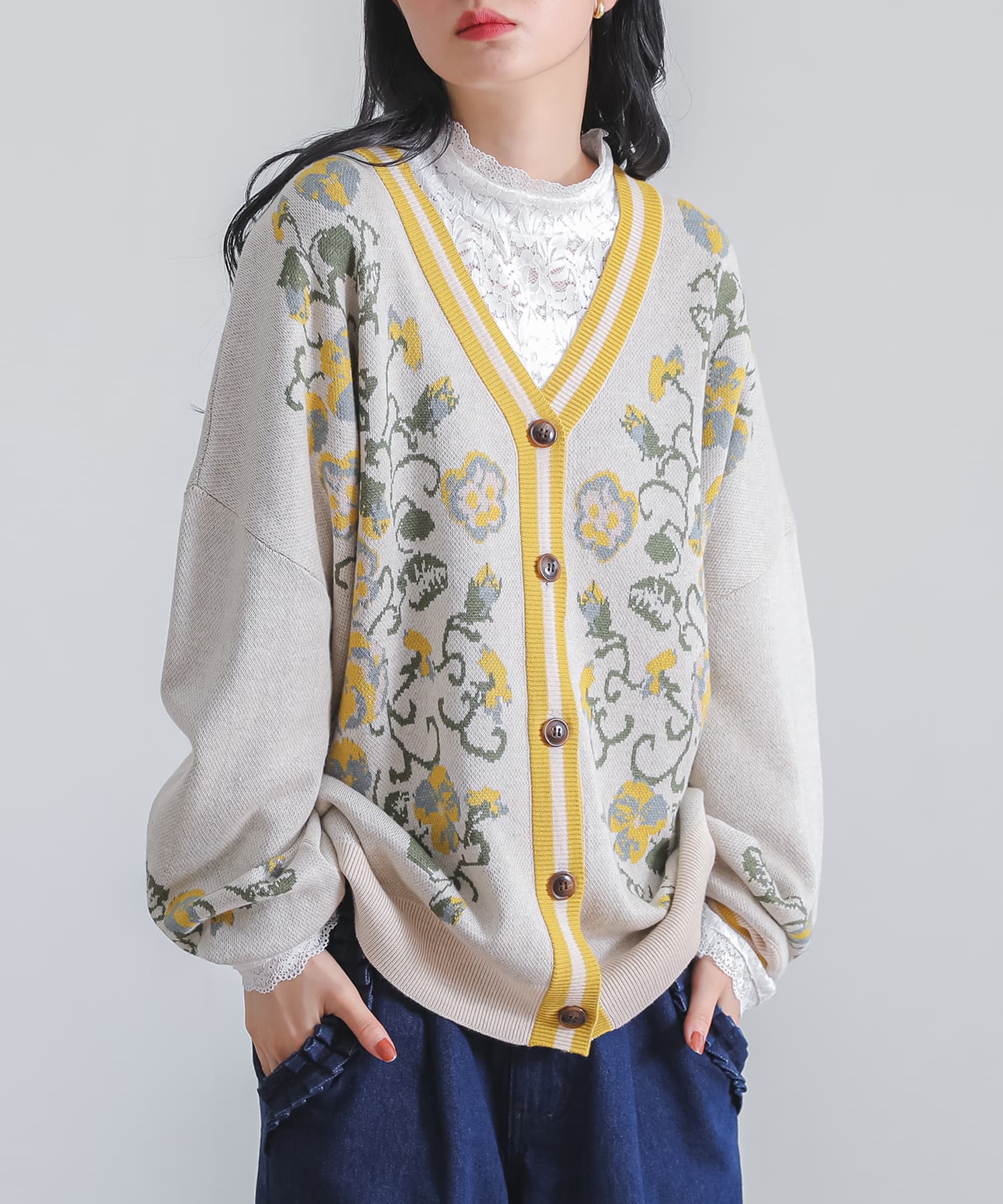LEONARD FASHION コットン シアー シャツ 羽織 花柄 黒 9R