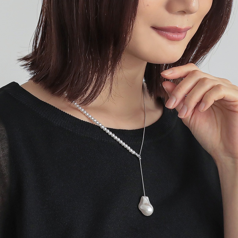 Yahoo! Yahoo!ショッピング(ヤフー ショッピング)ネックレス レディース アクセサリー 変形 フェイクパール アシンメトリー アシメ 大ぶり 調節可能 トグルネックレス※メール便可※【2】