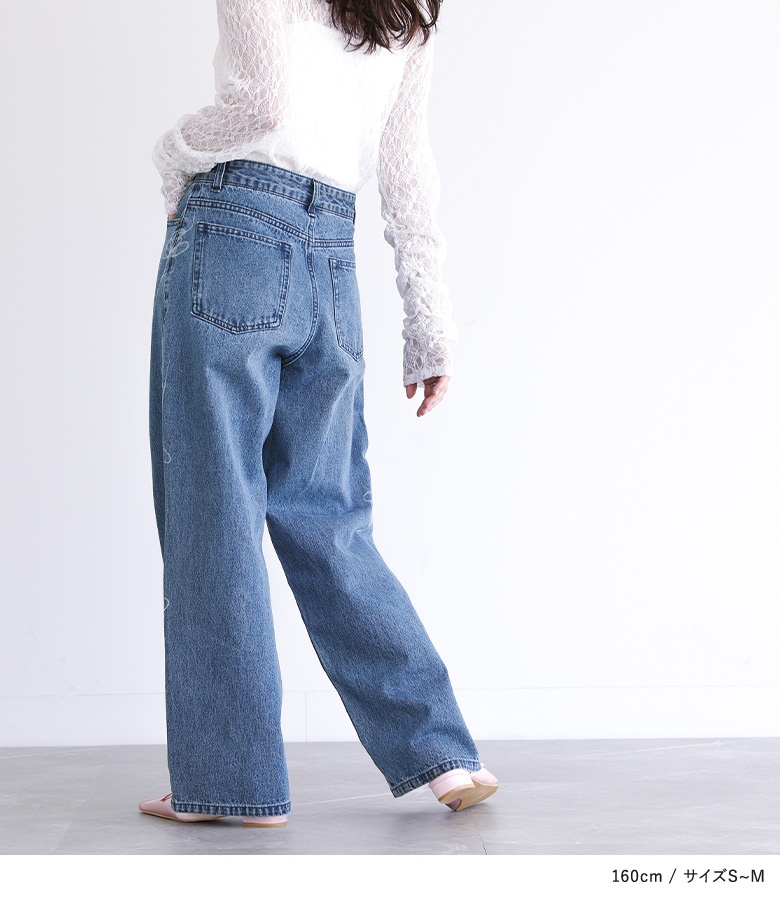 デニム レディース ボトムス パンツ ロング丈 ワイド ストレート ジーンズ 綿100％ 花柄 50代 春 夏 秋 冬 「メール便不可」「20」 | osharewalker | 05