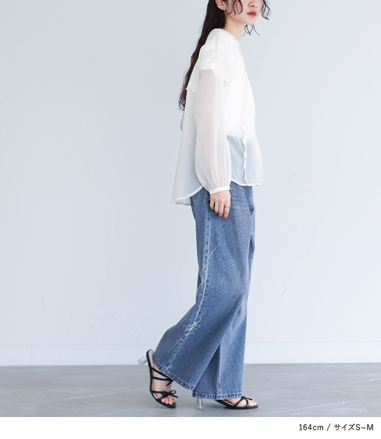 デニム レディース ボトムス パンツ ロング丈 ワイド ストレート ジーンズ 綿100％ 花柄 50代 春 夏 秋 冬 「メール便不可」「20」 | osharewalker | 08