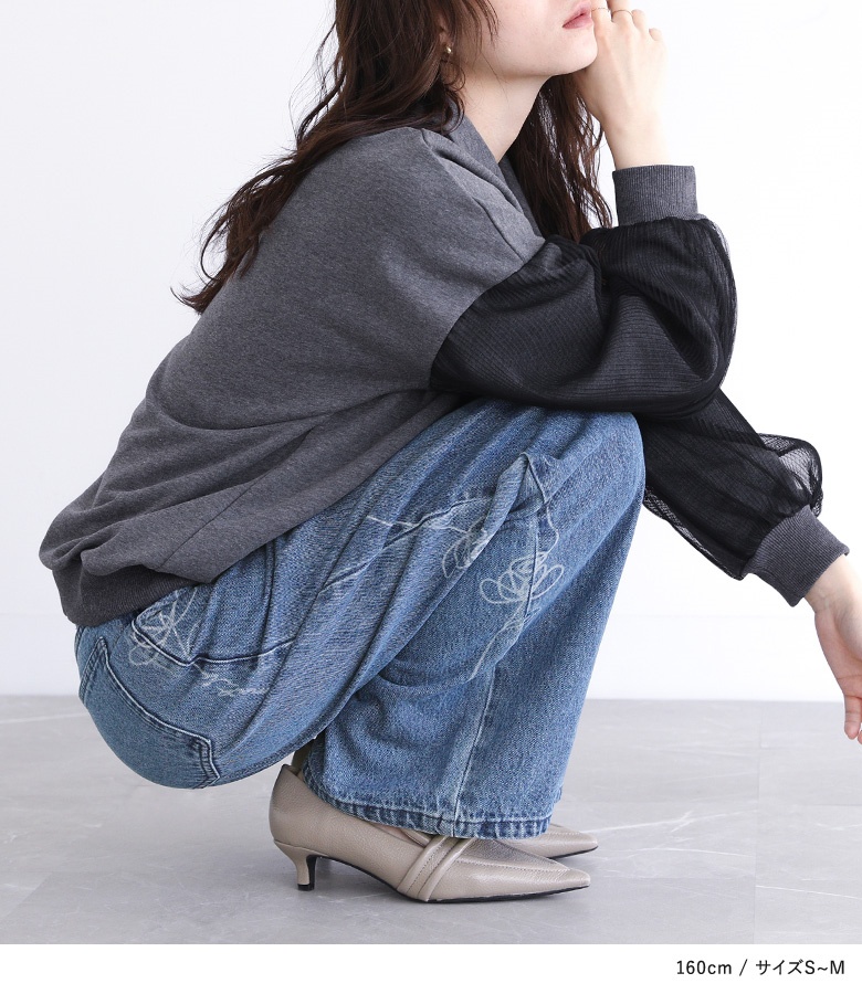 デニム レディース ボトムス パンツ ロング丈 ワイド ストレート ジーンズ 綿100％ 花柄 50代 春 夏 秋 冬 「メール便不可」「20」 | osharewalker | 10