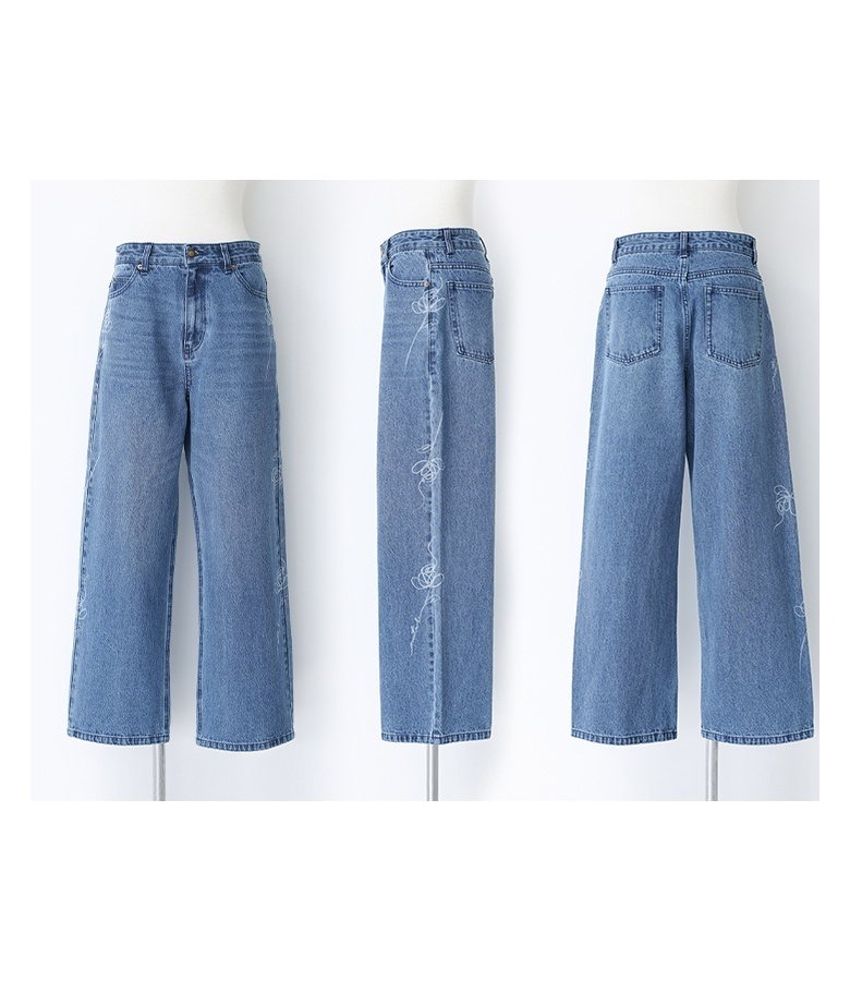 デニム レディース ボトムス パンツ ロング丈 ワイド ストレート ジーンズ 綿100％ 花柄 50代 春 夏 秋 冬 「メール便不可」「20」 | osharewalker | 14